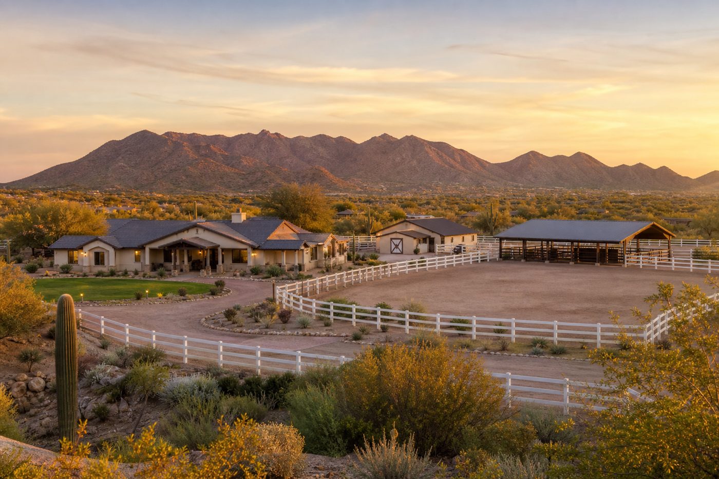Interior breezeway of a clean modern horse barn